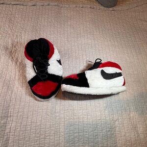 Nike Fuzzy Slippers in Red, Black, and White